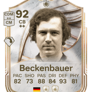 FIFA Ultimate Team 92 Franz Beckenbauer custom card Germany legend defender CB stats 82 PAC 73 SHO 88 PAS 84 DRI 93 DEF 81 PHY