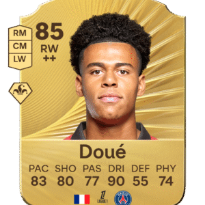 FIFA 23 Ultimate Team 85 Désiré Doué card PSG RW CM LW French talent Ligue 1 stats 83 PAC 80 SHO 77 PAS 90 DRI 55 DEF 74 PHY