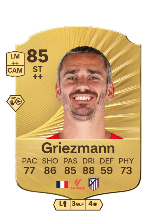 FIFA 23 Ultimate Team 85 Griezmann gold card French ST Atlético Madrid La Liga with 77 PAC 86 SHO 85 PAS 88 DRI 59 DEF 73 PHY