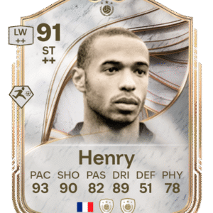 FIFA Ultimate Team 91 Thierry Henry custom card France legend striker ST stats 93 PAC 90 SHO 82 PAS 89 DRI 51 DEF 78 PHY