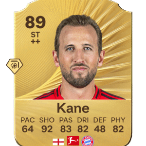 FIFA Ultimate Team 89 Harry Kane gold card England Bayern Munich striker ST stats 64 PAC 92 SHO 83 PAS 82 DRI 48 DEF 82 PHY