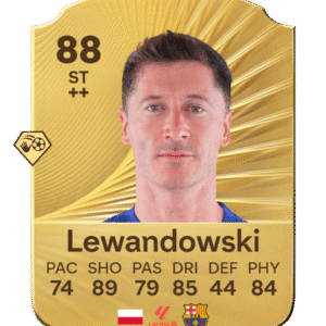 FIFA Ultimate Team 88 Robert Lewandowski gold card Poland Barcelona striker ST stats 74 PAC 89 SHO 79 PAS 85 DRI 44 DEF 84 PHY
