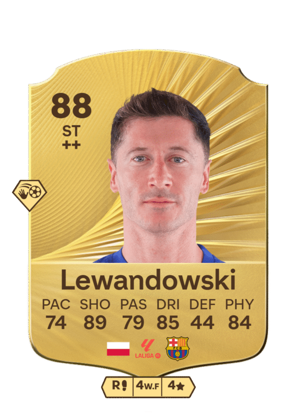 FIFA Ultimate Team 88 Robert Lewandowski gold card Poland Barcelona striker ST stats 74 PAC 89 SHO 79 PAS 85 DRI 44 DEF 84 PHY