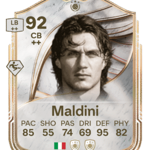 FIFA Ultimate Team 92 Paolo Maldini custom card Italy legend defender CB stats 85 PAC 55 SHO 74 PAS 69 DRI 95 DEF 82 PHY