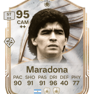 FIFA Ultimate Team 95 Diego Maradona custom card Argentina legend midfielder CAM stats 90 PAC 91 SHO 91 PAS 96 DRI 40 DEF 77 PHY