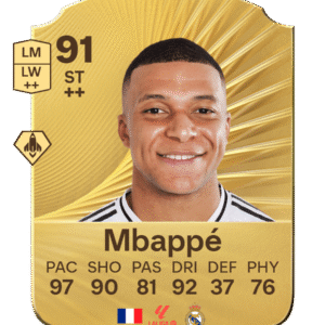 FIFA 23 Ultimate Team 91 Mbappé gold card French ST Real Madrid La Liga with 97 PAC 90 SHO 81 PAS 92 DRI 37 DEF 76 PHY