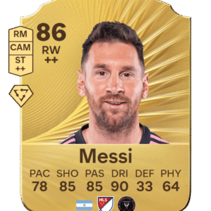 FIFA 23 Ultimate Team 86 Lionel Messi gold card Argentine RW Inter Miami MLS with 78 PAC 85 SHO 85 PAS 90 DRI 33 DEF 64 PHY