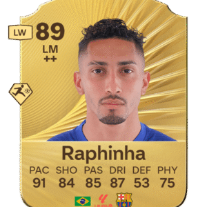 FIFA 23 Ultimate Team 89 Raphinha gold card Brazilian LM Barcelona La Liga with 91 PAC 84 SHO 85 PAS 87 DRI 53 DEF 75 PHY