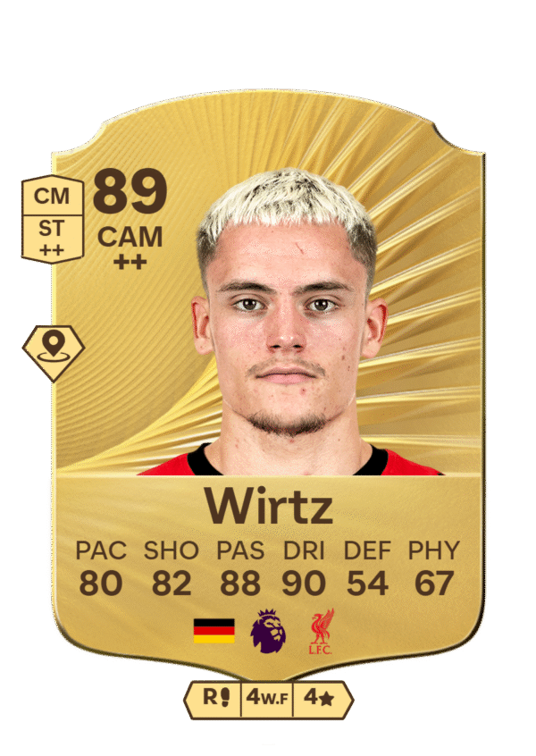 FIFA 23 Ultimate Team 89 Wirtz gold card German CAM Liverpool Premier League with 80 PAC 82 SHO 88 PAS 90 DRI 54 DEF 67 PHY