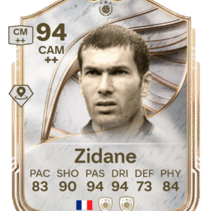 FIFA Ultimate Team 94 Zinedine Zidane ICON card France CAM midfielder stats 83 PAC 90 SHO 94 PAS 94 DRI 73 DEF 84 PHY